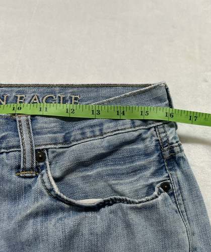 Pantalones de mezclilla American Eagle para hombre 32x32 (30) corte bota desteñido lavado claro desgastados - Imagen 8 de 16