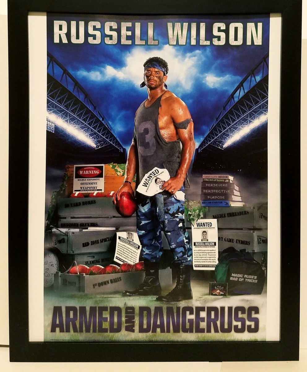 Affiche Dédicacée Russell Wilson - Frères Costacos, Seahawks, Format 24x36 Pouces