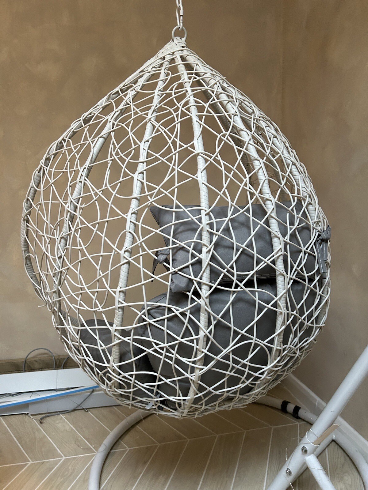 White rattan swing hanging egg chair eBay