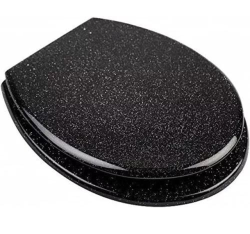 New Black Glitter 18" NOVELTY TOILET BATHROOM RESIN SEAT W/CHROME HINGES  - Picture 1 of 3