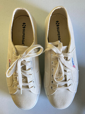 【関税&送料込】Superga Sneakers Beige Superga 2790 Beige Canvas Platform Sneakers Shoes Sz 39