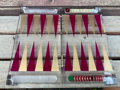 VTG LUCITE ACRYLIC BACKGAMMON GAME BOARD HANDCRAFTED STEVEN AL HARTZELL MCM - Picture 3 of 5