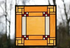 Stained Glass Window panel Frank Lloyd Wright Panel Prairie style 16" x 16"