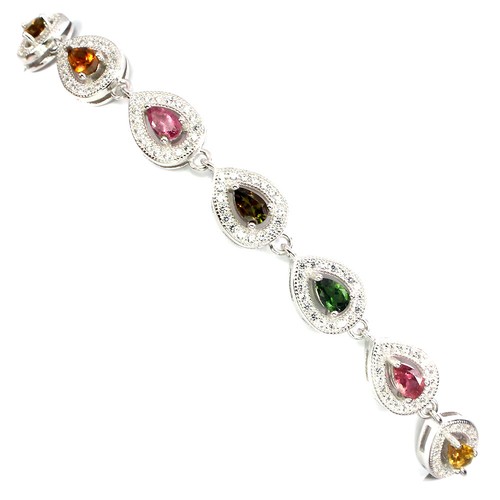 SHOLA Echt Natürlicher Mehrfarbig Turmalin Armband Sterlingsilber B232 - Picture 2 of 3