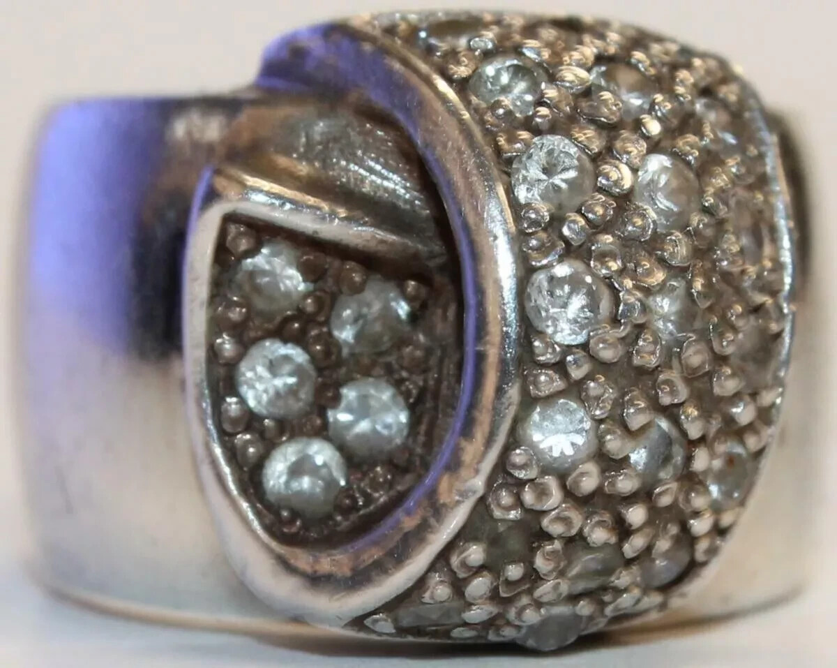 B0018 - Solid Wide 925 Silver Ring with Clear Sto… - image 1