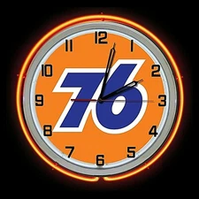 19" Union 76 Gas Oil Sign Orange Double Neon Clock Man Cave Garage Gas Station