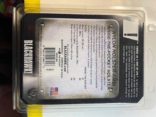 Blackhawk Nylon Holster 01 Inside The Pocket Ambidextrous For .22 - .25 Cal - Picture 3 of 8