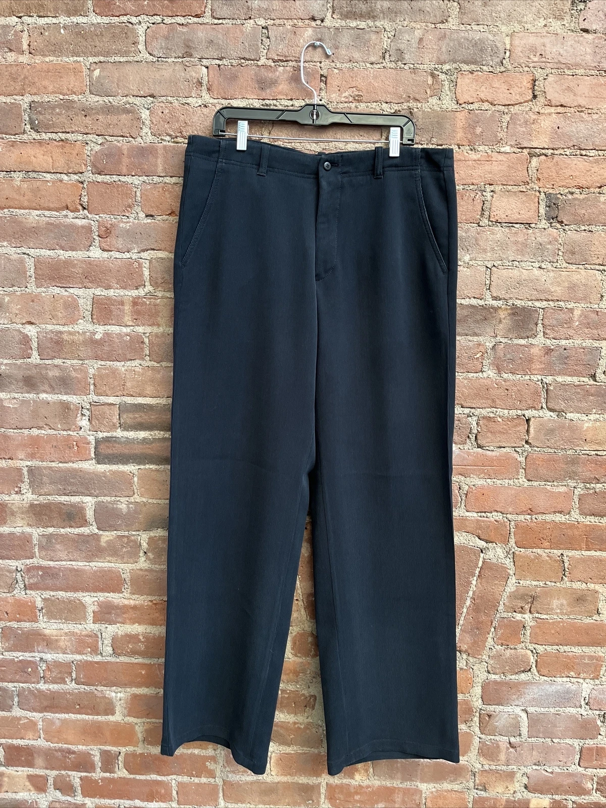 Giorgio Armani — Vintage Emporio Armani Mens Wide Leg Pants, Sz 52 IT, Black Ribbed, Italy
