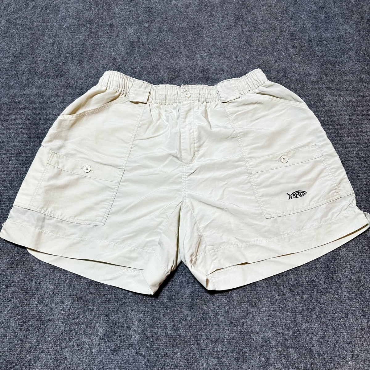 Aflco Shorts Mens 38 White Nylon Elastic Waist Slash Pockets