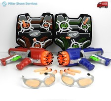 2 Nerf Dart Tag Rotating 10 Shots Guns Red Blue 2 Vests 2 Glasses Extra Darts