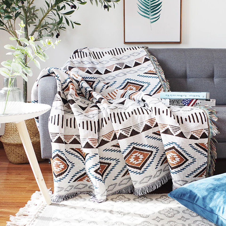 Bohemian Bed Throw Aztec Couch Blanket Oversize Sofa Cover Lounge Rug w/ Tassels - image 2 of 4