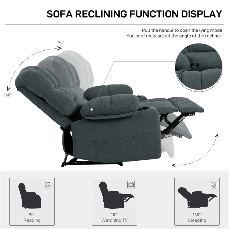 Vibration Massage Heat Manual Recliner Chair Reclining Single Sofa Cup Holder - Image 3 of 4