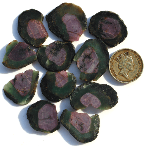 11 Pcs Natural Rare Watermelon Ruby Untreated 22mm-23.7mm Slice Rough Gemstones - Picture 9 of 14
