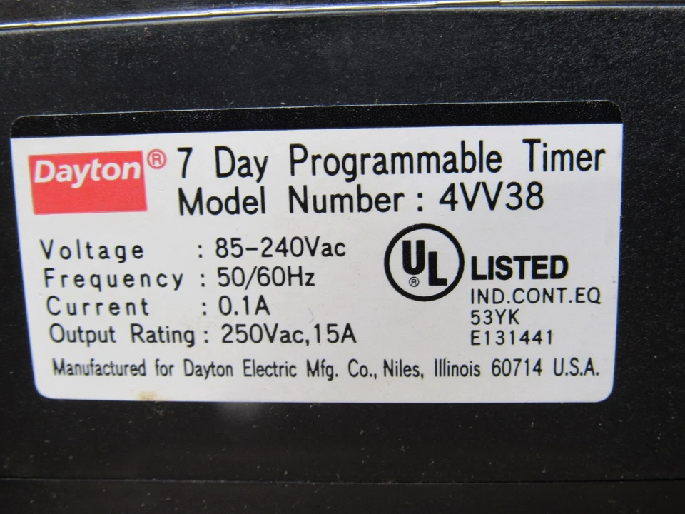 TEMPORIZADOR PROGRAMABLE DAYTON 4VV38 4VV38 7 días temporizador programable Foto 4 de 4