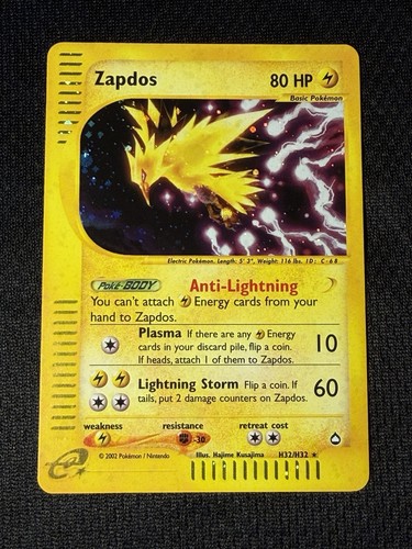 Pokémon TCG Zapdos Holo Rare H32/H32 Aquapolis Near Mint NM ereader e-reader