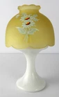 Vtg Westmorland Glass Yellow Frosted Hand Painted Fairy Lamp With Milkglass Base