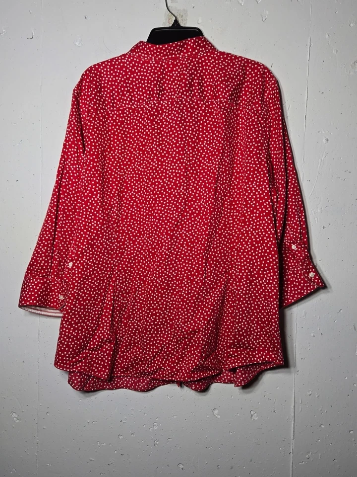 Chaps Womens No Iron Long Sleeve Button Red Polka Dot Top Plus Size 3X Career - Image 2 of 4