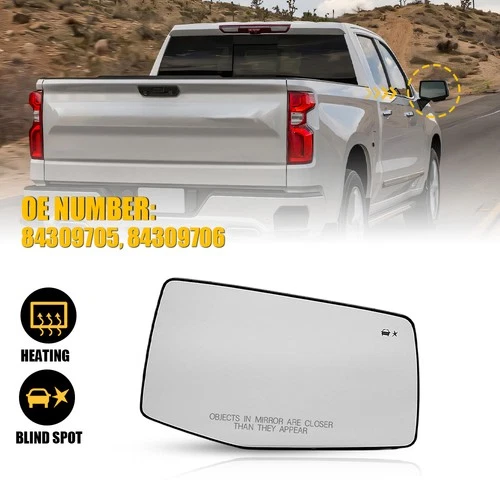 RH Heated Mirror Glass w/Blind Clear Spot 2019-24 Fit CHEVY GMC SILVERADO SIERRA
