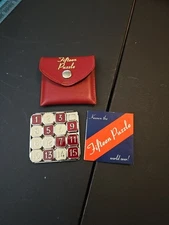 Vintage Fifteen 15 Slide Puzzle in Travel Pocket Pouch Case Metal & Enamel