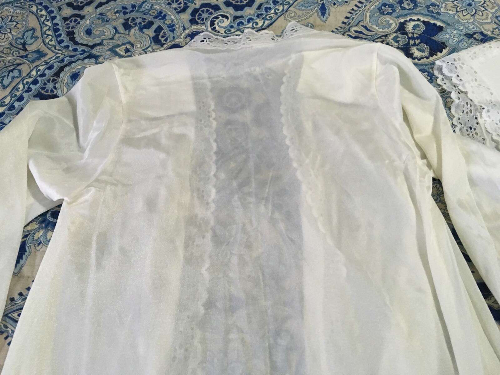 Vintage Nightgown Robe Set Womens Medium Lace Trim Peignoir Sleepwear 70s