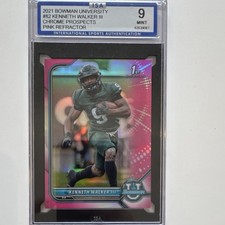 Topps Bowman Univ Kenneth Walker III #82 Chrome Pink Refractor ISA 9
