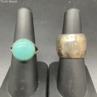 Vintage 925 Mexican Silver Ring Lot 2pc Turquoise Cabochon Wide Dome Size 7
