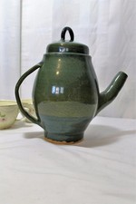 Hand Thrown Pottery Coffee Pot, Signed A, Gre...