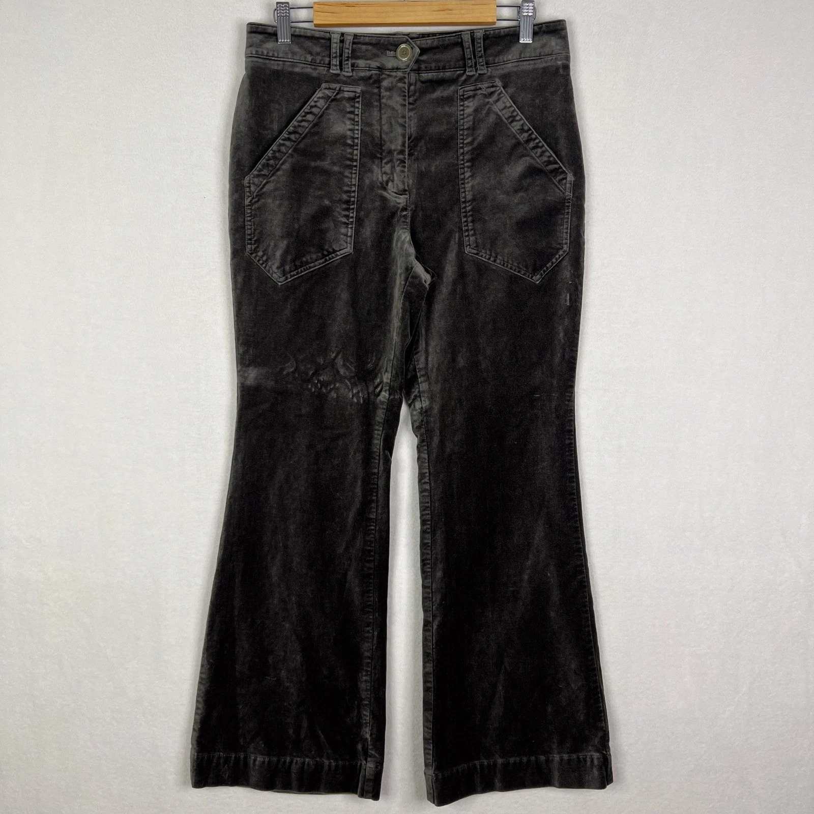 Anthropologie Maeve Green Velvet High Waisted Bootcut Pants Size 8