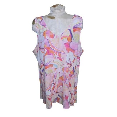 Tropical Seashells Coastal Ellen Negley Art & Sol womens Top pleated Size XXL