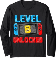 Level 8 Unlocked Epic Gamer Birthday Gift Idea Long Sleeve Tshirt