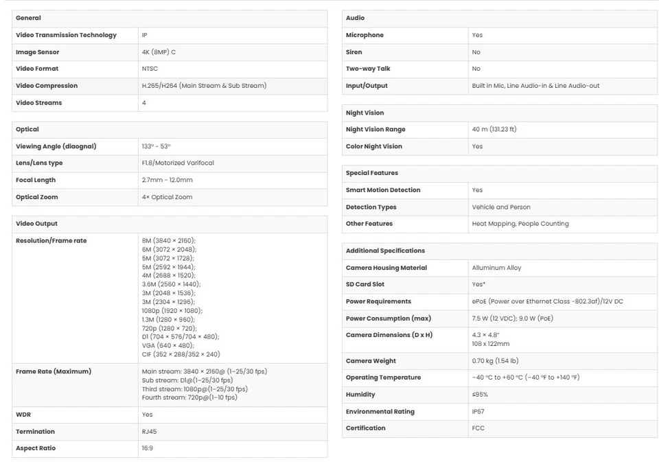 Cámara IP torreta domo Lorex 4K LNE95MD zoom varifocal motorizado audio 4X zoom Foto 4 de 4