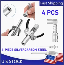 4x Grease Gun Fitting Tool Kit 90 Degree Coupler Adapter Needle Tips Dispenser
