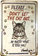 TIN SIGN new 8x12 Cat cats pet funny warning thank you kitchen door wall (B33)