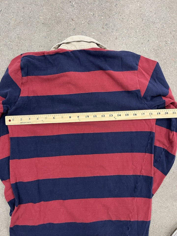 Vintage St Johns Bay Long Sleeve Polo Rugby Shirt Adult M Tall Striped