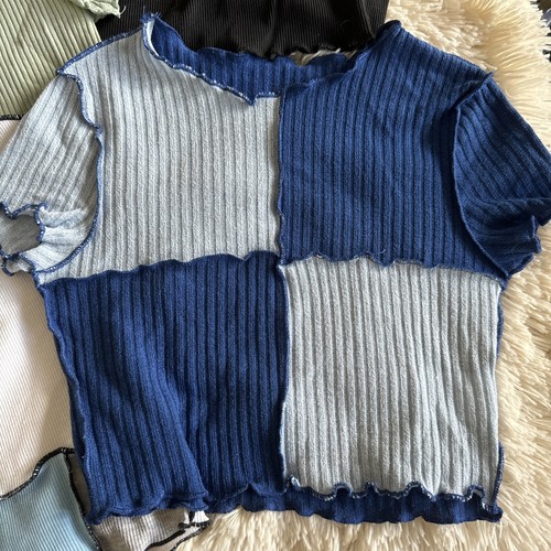 Lot Of 5 Shein Crop Tops 10Y Blue/Black Lace, Green Mushroom, Blue Colorblock - Picture 2 of 11