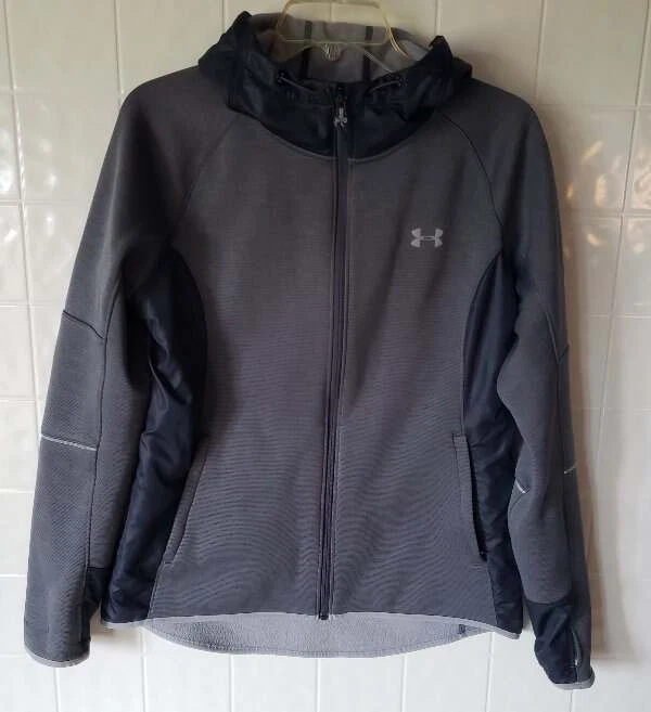 Under Amour Womens Sz M Hooded Storm Jacket Charcoal Gray Loose Coldgear Thumb S