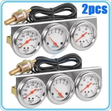 2Pack 2" 52mm Chrome Volt Water Oil Pressure Triple 3 Gauge Set Gauges Kit