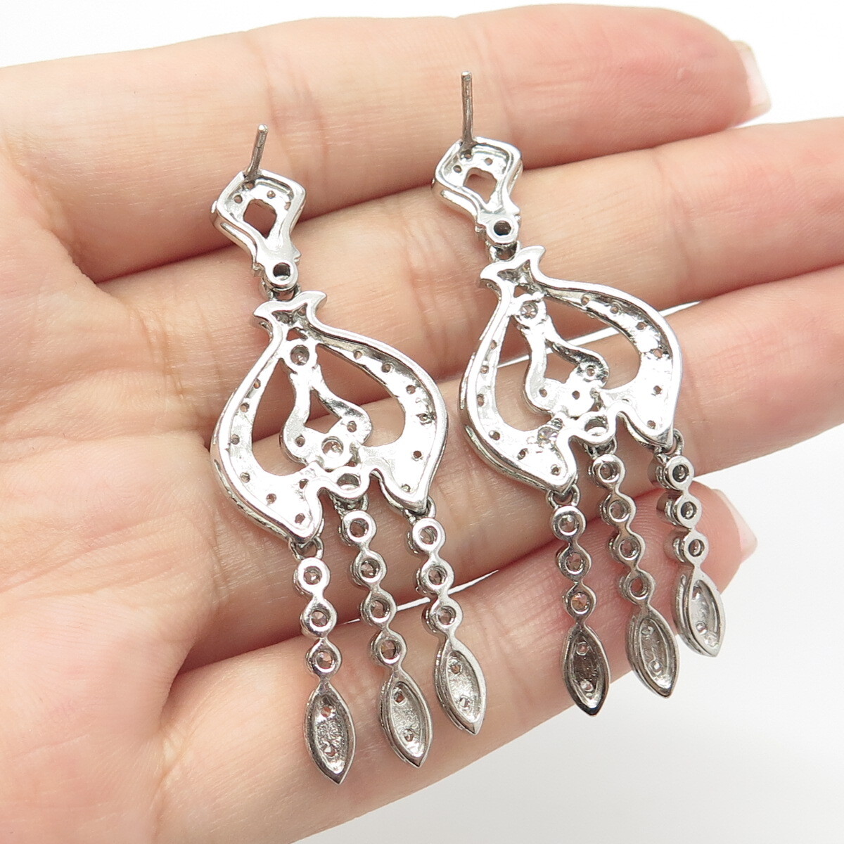 925 Sterling Silver Vintage Pave C Z Chandelier Dangling