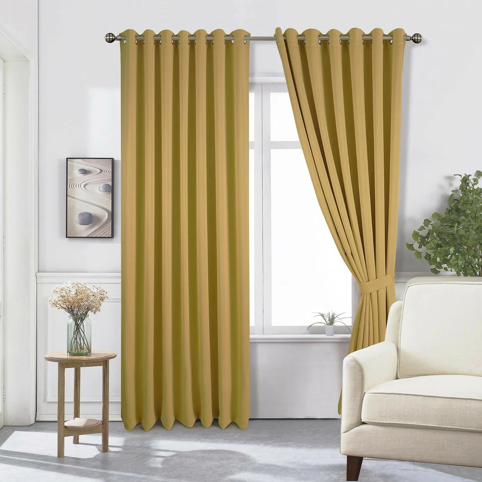 Extra Long 285cm Drop Eyelet Ring Top Curtains Blackout Matching Tiebacks - Image 4 of 4
