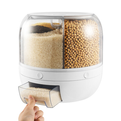 6 in 1 Rotating Dry Food Grain Rice Container Dispenser Storage Box New