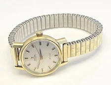 Ladies 18k Yellow Gold Omega DeVille Wrist Watch w/ Fixoflex Checker Board Band