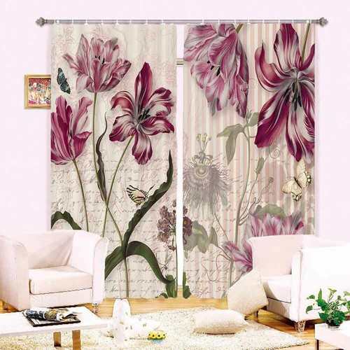 Purple And White Ornament 3D Blockout Photo Print Curtain Fabric Curtains Window - Imagen 2 de 10