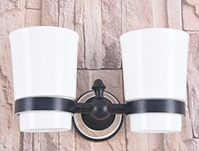 Oil Rubbed Bronze Bathroom Wall Mounted Double Ceramic Cups Toothbrush Holders