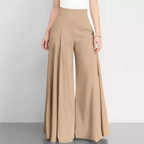 Pantalones Palazzo para mujer con cremallera cintura alta culottes sueltos acampanados pantalones de pierna ancha - Imagen 9 de 27