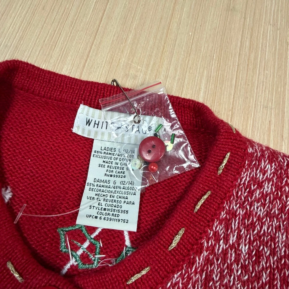 Cárdigan Suéter Navidad Ciervo Blanco Vintage Grande Muñeco de Nieve Copo de Nieve Años 90 Caramelo Foto 4 de 4