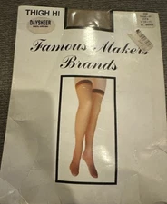 Famous Makers Brands Nylon Day Sheer Thigh Hi Stockings Lt Beige NEW