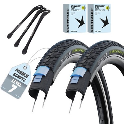 2er Set Schwalbe Reifen Marathon E-Plus Schwarz 27,5 x 2,00 (50-584)  + Heber