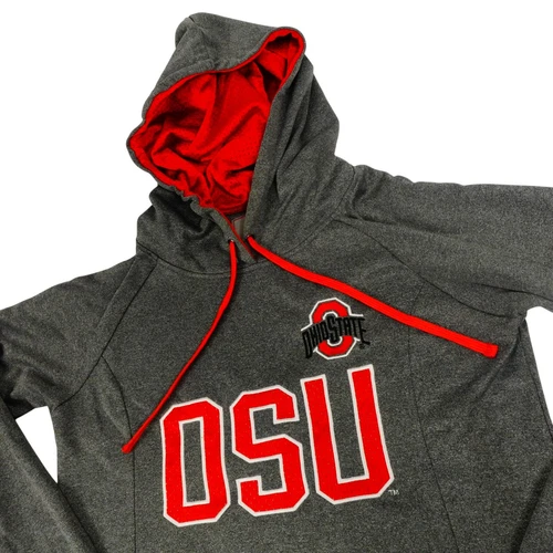 VETEMENTS Felpa con cappuccio Ohio State OSU donna Varsity abbigliamento autentico grigia ricamata media