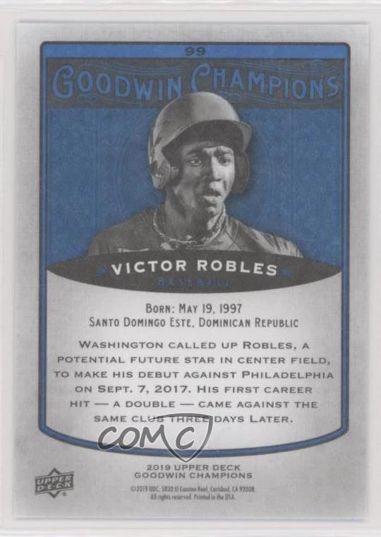 2019 Upper Deck Goodwin Champions Horizontal Royal Blue Victor Robles #99 - Image 2 of 2