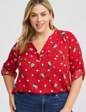 Torrid 3 (3X 22/24) Disney Minnie Mouse Christmas Blouse Georgette Harper Top
